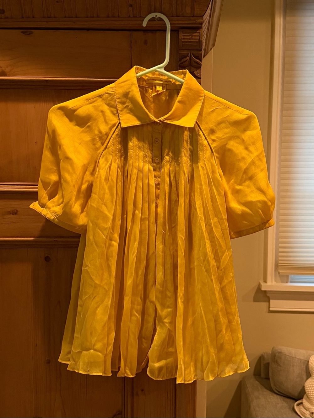Catherine Malandrino mustard Yellow Pleated womens' blouson silk blouse